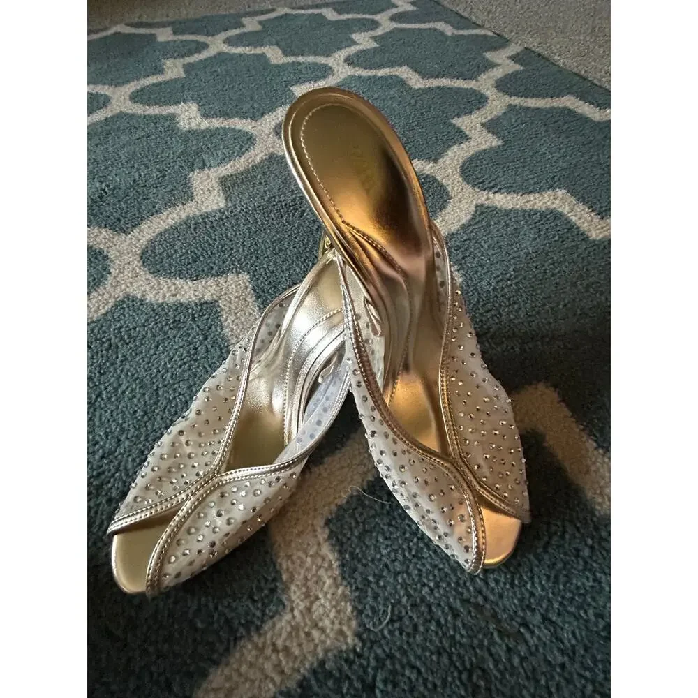 ZARA MESH MULE SANDALS IN GOLD Size 39 or US 8